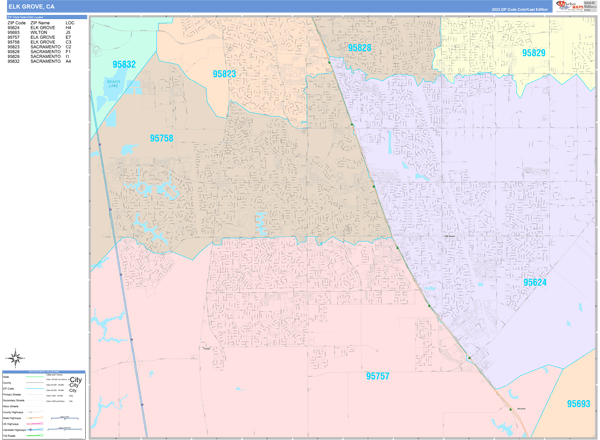 Elk Grove City Wall Map Color Cast Style